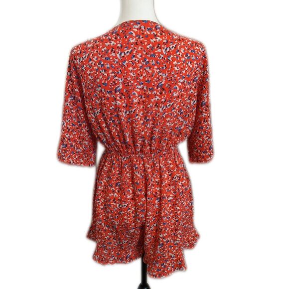 Bonkwa orange/red floral romper, lightweight & flowy, spring/summer,  M - Picture 2 of 8